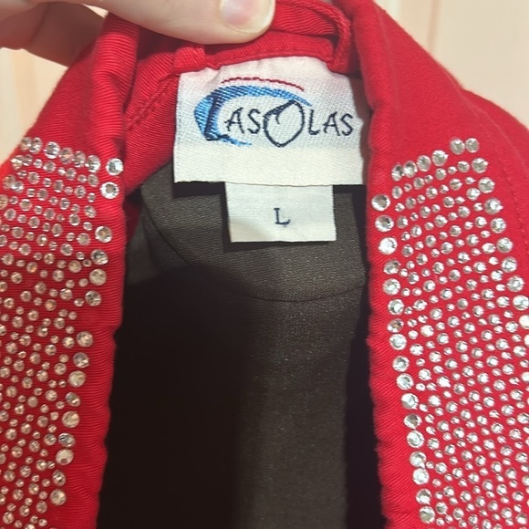 Las Olas Red Denim Rhinestone Jacket Glam Bling Size Large - Picture 5 of 5